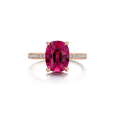 Red Tourmaline and Diamonds Ring