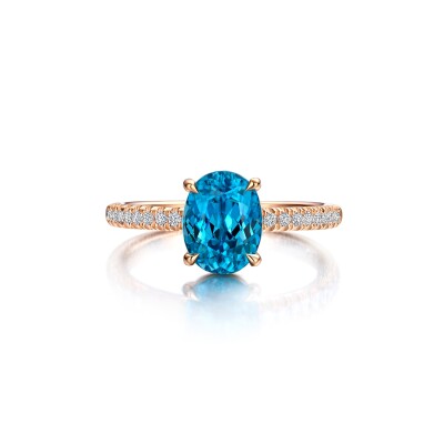 Blue Zircon and Diamonds Ring