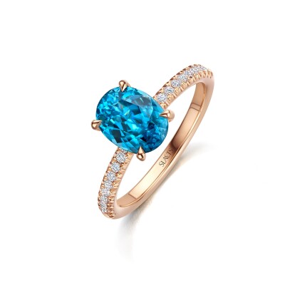 Blue Zircon and Diamonds Ring