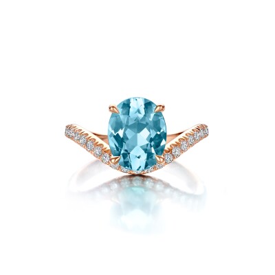 Candy Wave Collection - Greenish Blue Aquamarine and Diamonds Ring, 18Kt Rosegold
