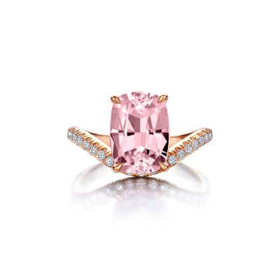 Candy Wave Collection - Pink Morganite and Diamonds Ring, 18Kt Rosegold