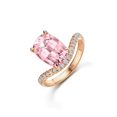 Candy Wave Collection - Pink Morganite and Diamonds Ring, 18Kt Rosegold