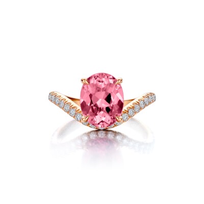 Candy Wave Collection - Pink Tourmaline and Diamonds Ring, 18Kt Rosegold