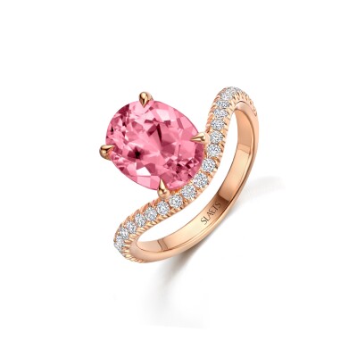 Candy Wave Collection - Pink Tourmaline and Diamonds Ring, 18Kt Rosegold