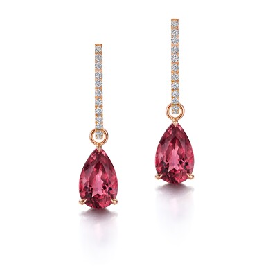Candy Earrings with Pinkish Red Tourmaline and Diamonds