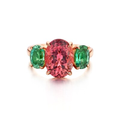 CANDY COLLECTION - THREE STONE OVAL TOURMALINE TRILOGY RING - 18KT ROSEGOLD