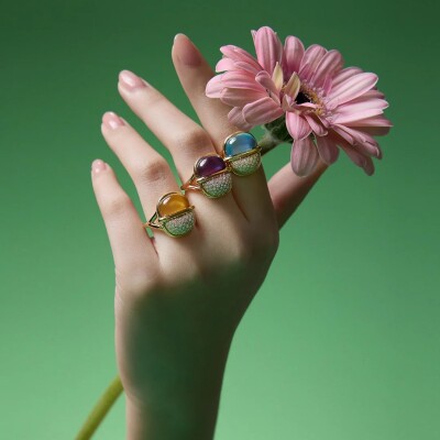 Amrita Small Round Ring in Blue Topaz and Diamonds