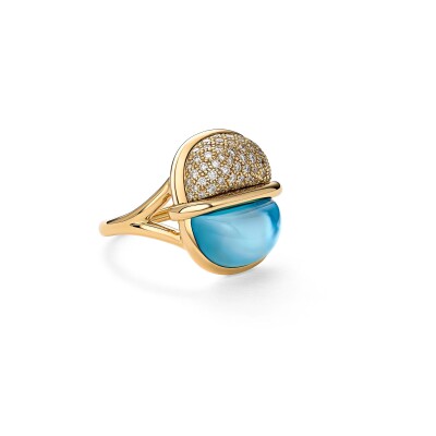 Amrita Small Round Ring in Blue Topaz and Diamonds