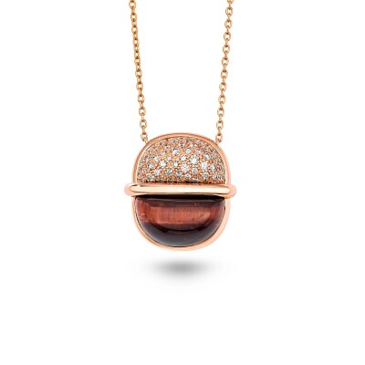 Amrita Small Round Necklace in Red Tiger's eye and Diamonds