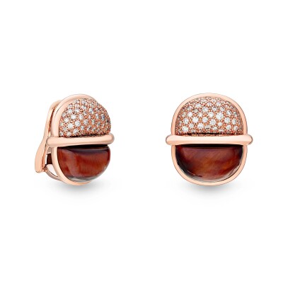 Amrita Small Round Earrings in Red Tiger's eye and Diamonds