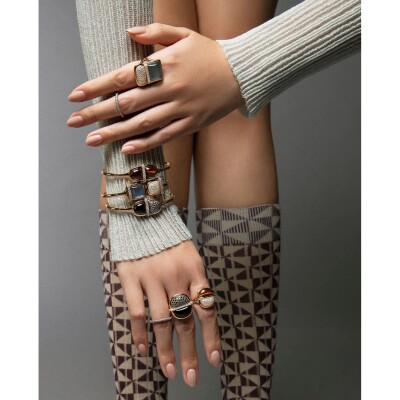 Amrita Small Round Ring in Red Tiger's eye and Diamonds