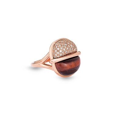 Amrita Small Round Ring in Red Tiger's eye and Diamonds