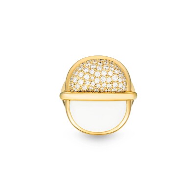 Amrita Round Ring in White Ceramic and Diamonds