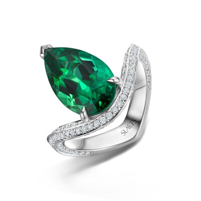SLAETS ATELIER - GREEN TOURMALINE PAVE - 18KT WHITE GOLD