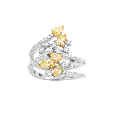 FANCY YELLOW DIAMOND RING 18KT WHITE GOLD