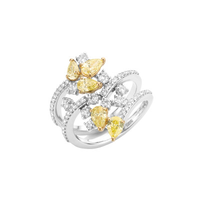 FANCY YELLOW DIAMOND RING 18KT WHITE GOLD