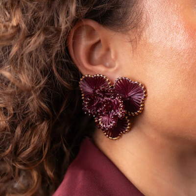Boucles d'oreilles fleurs bordeaux - Large