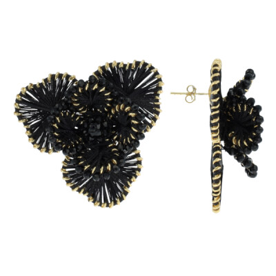 Boucles d'oreilles fleurs noires - Large
