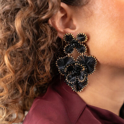 Boucles d'oreilles double fleurs noires - Large