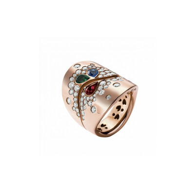 Bague Ph. Tisseront en or rose et diamants, saphir, rubis et émeraude taille poire