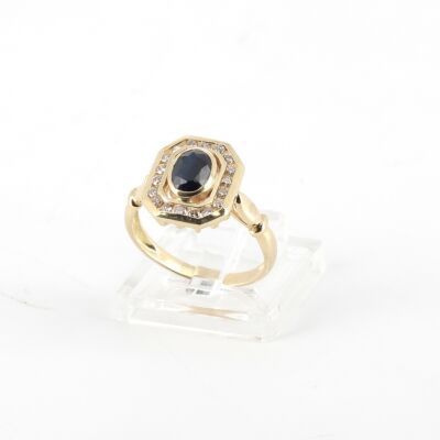 Bague or jaune saphir et diamants