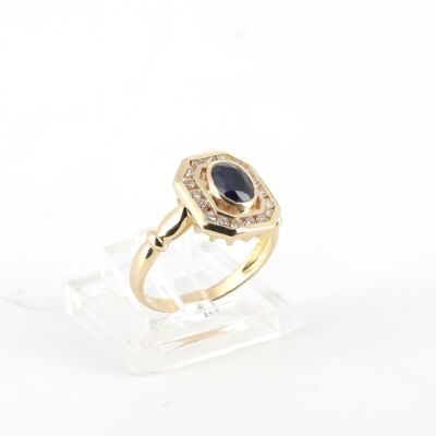 Bague or jaune saphir et diamants