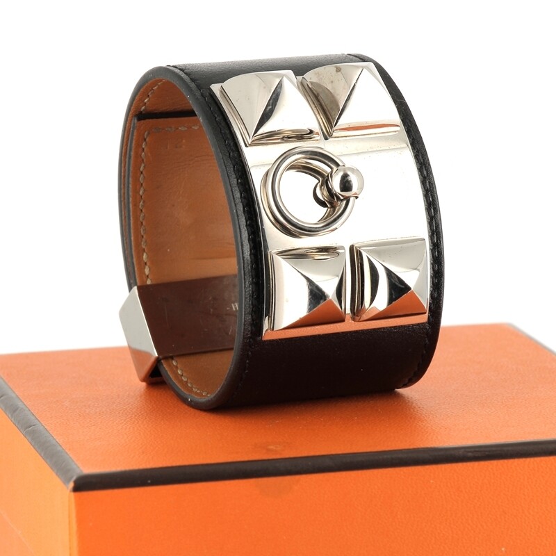 Bracelet collier de chien cuir noir vue 2
