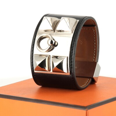 Bracelet collier de chien cuir noir