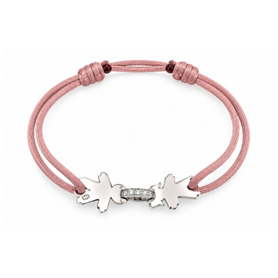 Bracelet Loupidou or blanc & diamants - cordon rose poudré