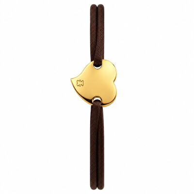 Bracelet Loupidou - Coeur en or jaune et cordon gris anthracite
