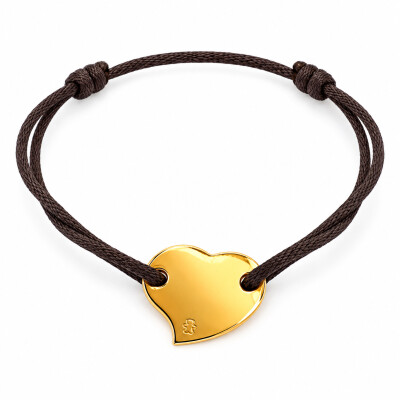 Bracelet Loupidou - Coeur en or jaune et cordon gris anthracite