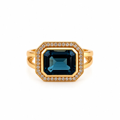 Bague Topaze Blue London et Diamants