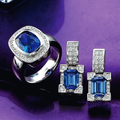 Tanzanite and Diamond ring and earrings