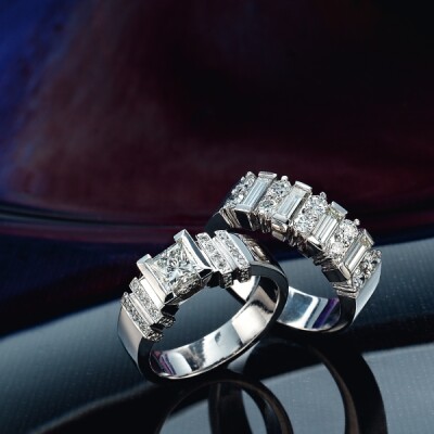 Diamond engagement and half eternity rings