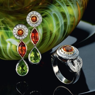 Citrine, Peridot and Diamond jewellery set