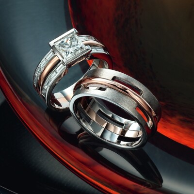 Diamond ring and wedding band