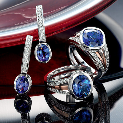 Tanzanite and Diamond rings and earrings