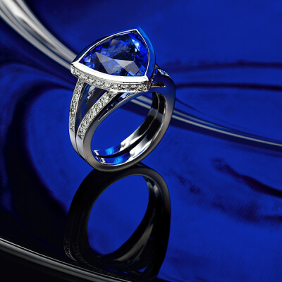 Trillion cut Tanzanite and Diamond ring