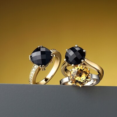 Onyx, Diamond and Citrine rings