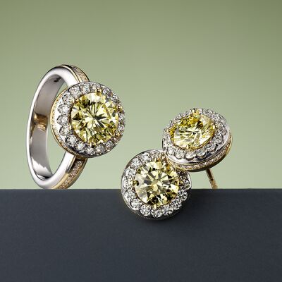 Yellow Diamond ring and matching earrings