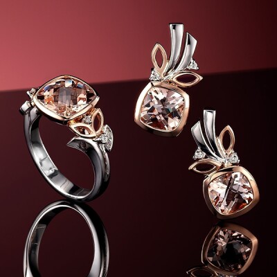 Morganite and Diamond ring and earrings