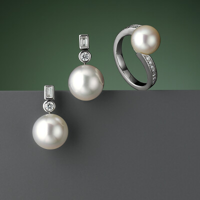 Pearl and Diamond earrings and ring