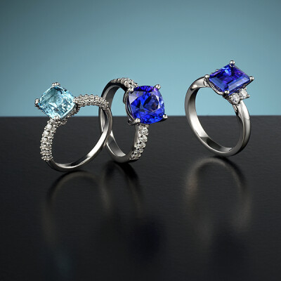 Aquamarine and Tanzanite rings