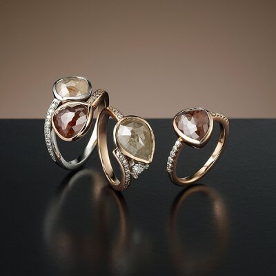 Organic style rustic Diamond rings