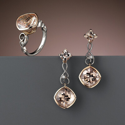 Morganite ring and drop earrings