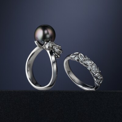 Tahitian Pearl and Diamond rings