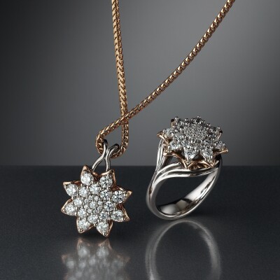 Diamond cluster ring and pendant