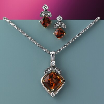 Citrine and Diamond pendant and earrings