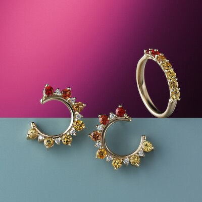 Multi-coloured Sapphire earrings and ring