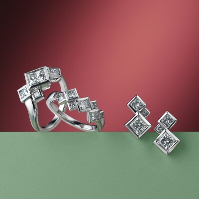 Princess cut Diamond rings and earrings